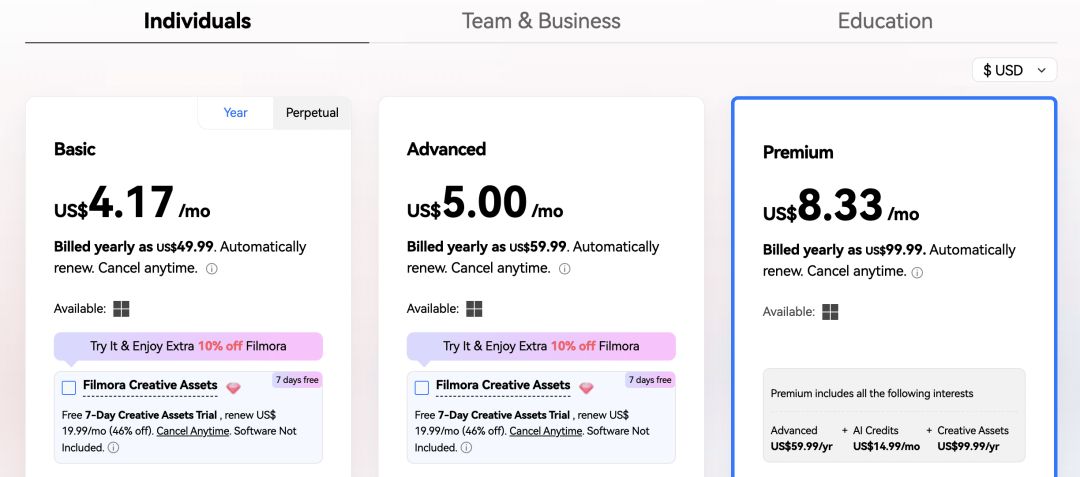 Wondershare Filmora Pricing